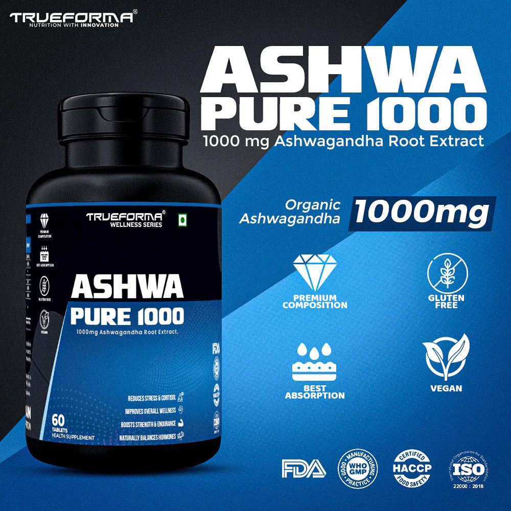 TrueForma Ashwa Pure 1000 | KSM-66 Ashwagandha 60 Tablets