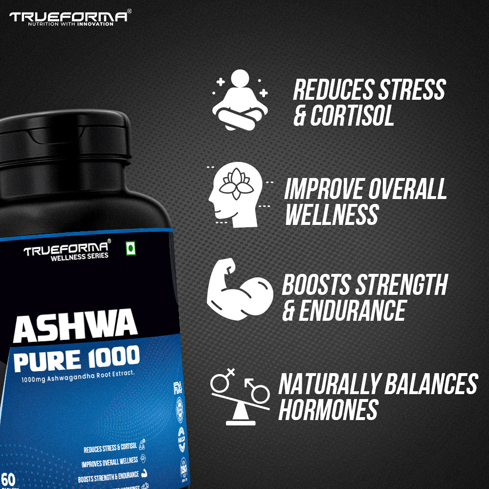 TrueForma Ashwa Pure 1000 | KSM-66 Ashwagandha 60 Tablets