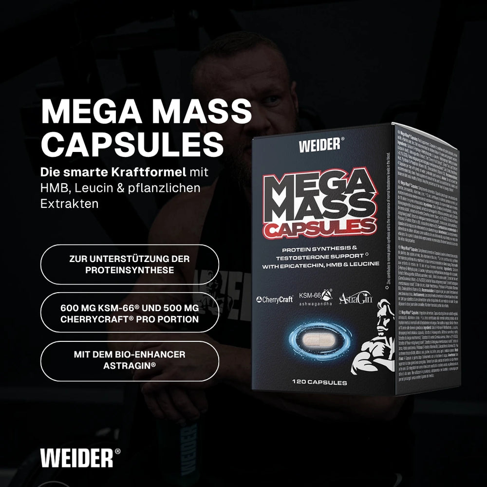 Weider Mega Mass Caps | HMB & Leucine – 120 Capsules