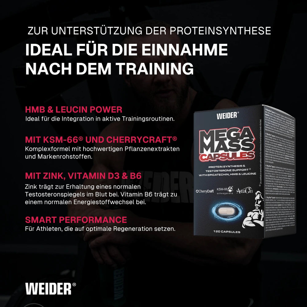 Weider Mega Mass Caps | HMB & Leucine – 120 Capsules