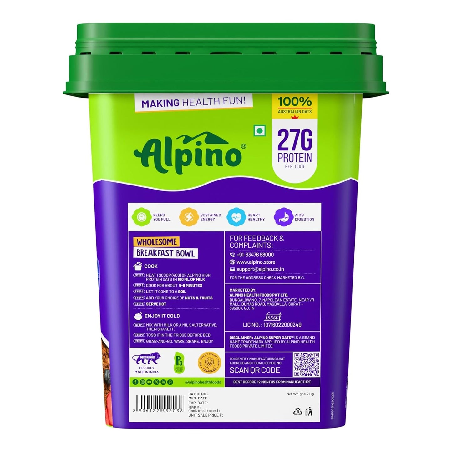 Alpino High Protein Super Rolled Oats Dark Chocolate 2kg