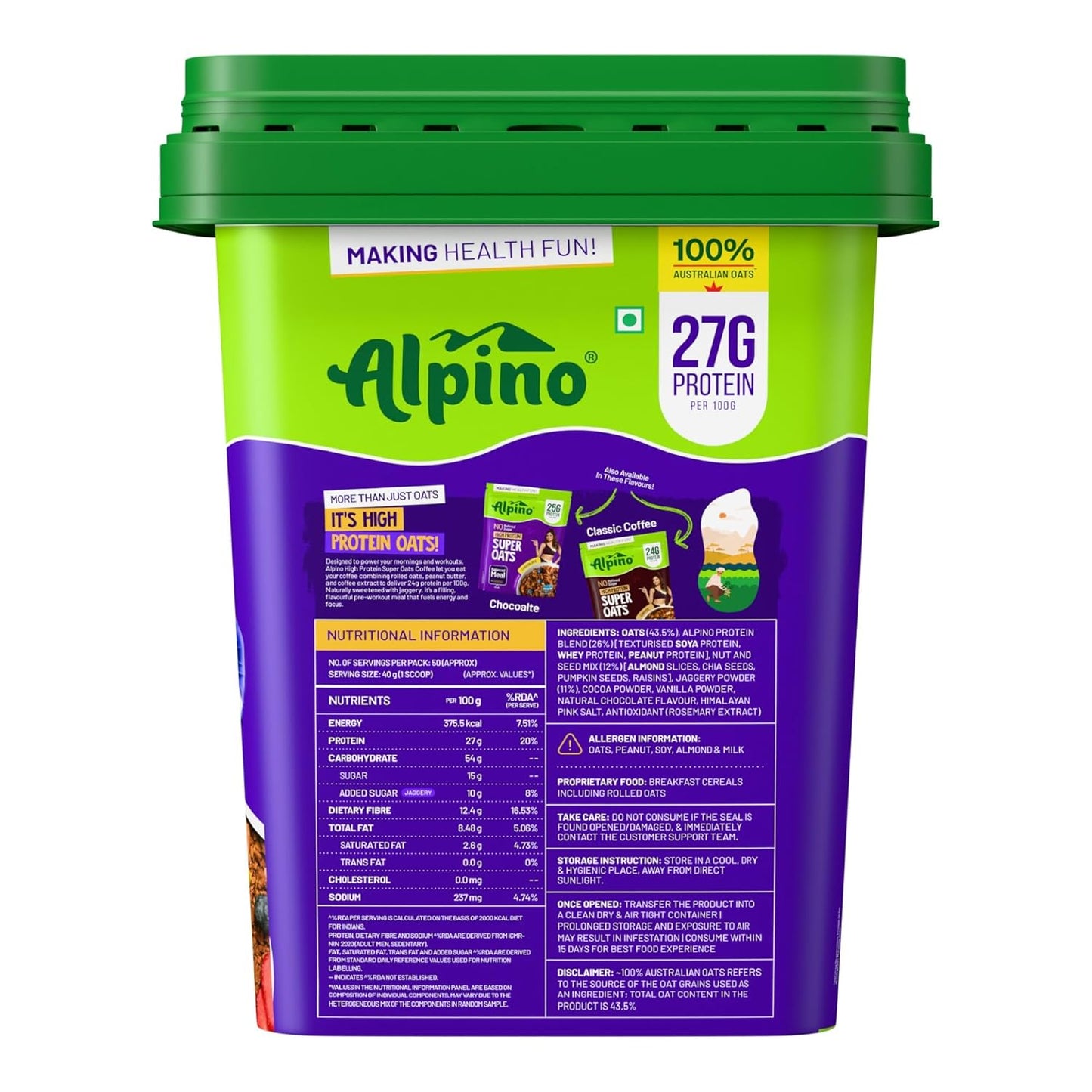 Alpino High Protein Super Rolled Oats Dark Chocolate 2kg