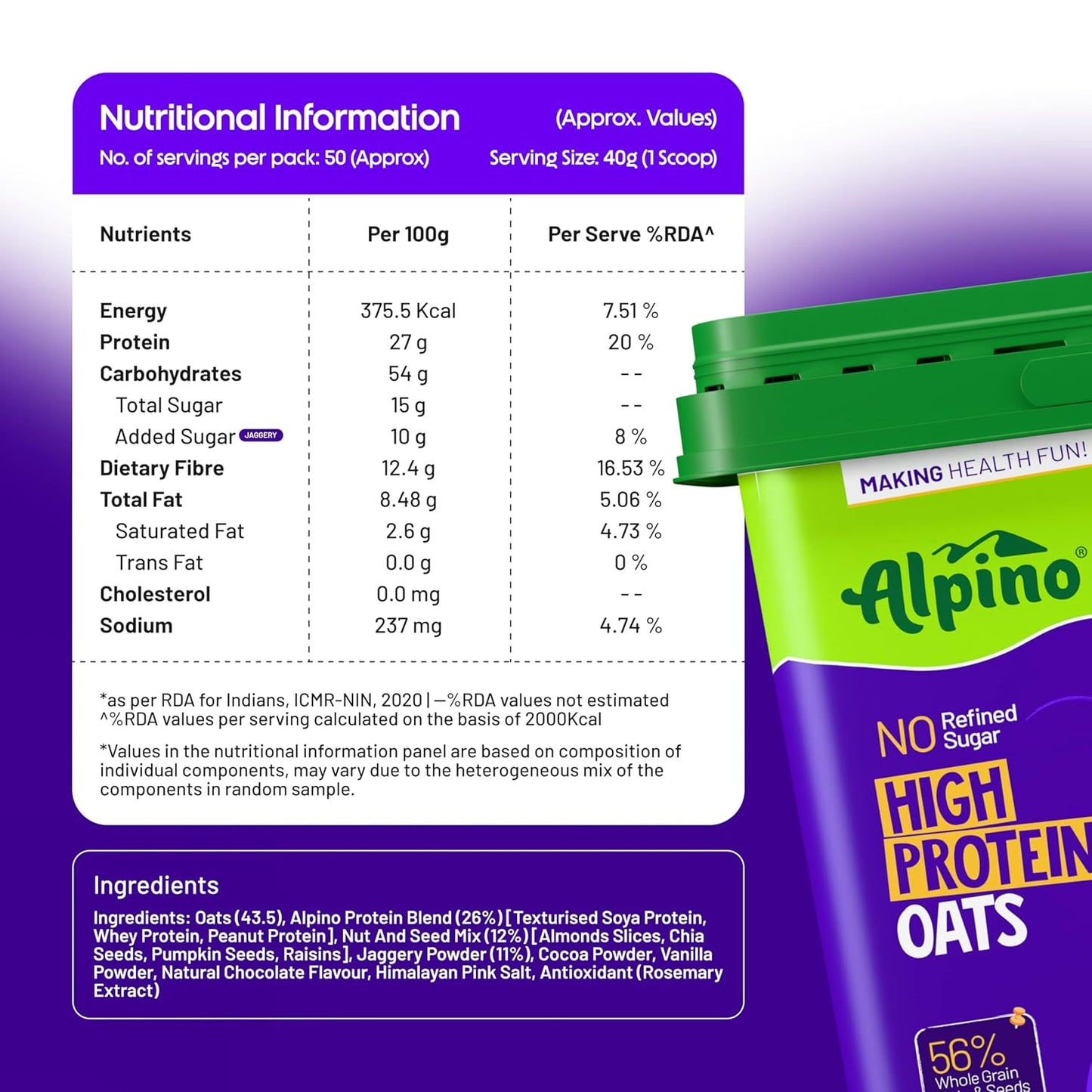 Alpino High Protein Super Rolled Oats Dark Chocolate 2kg