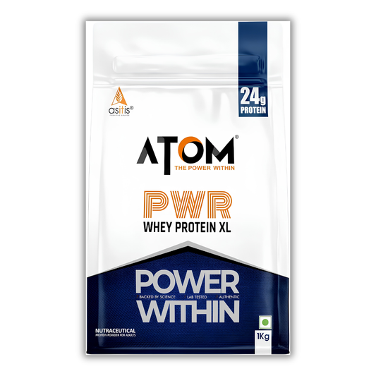 AS-IT-IS Nutrition Atom PWR Whey Protein 1kg | 24g Protein, 11g EAA, Digestive Enzymes | Muscle Gain, Lean Mass & Fast Recovery Whey Protein Powder India - 1kg