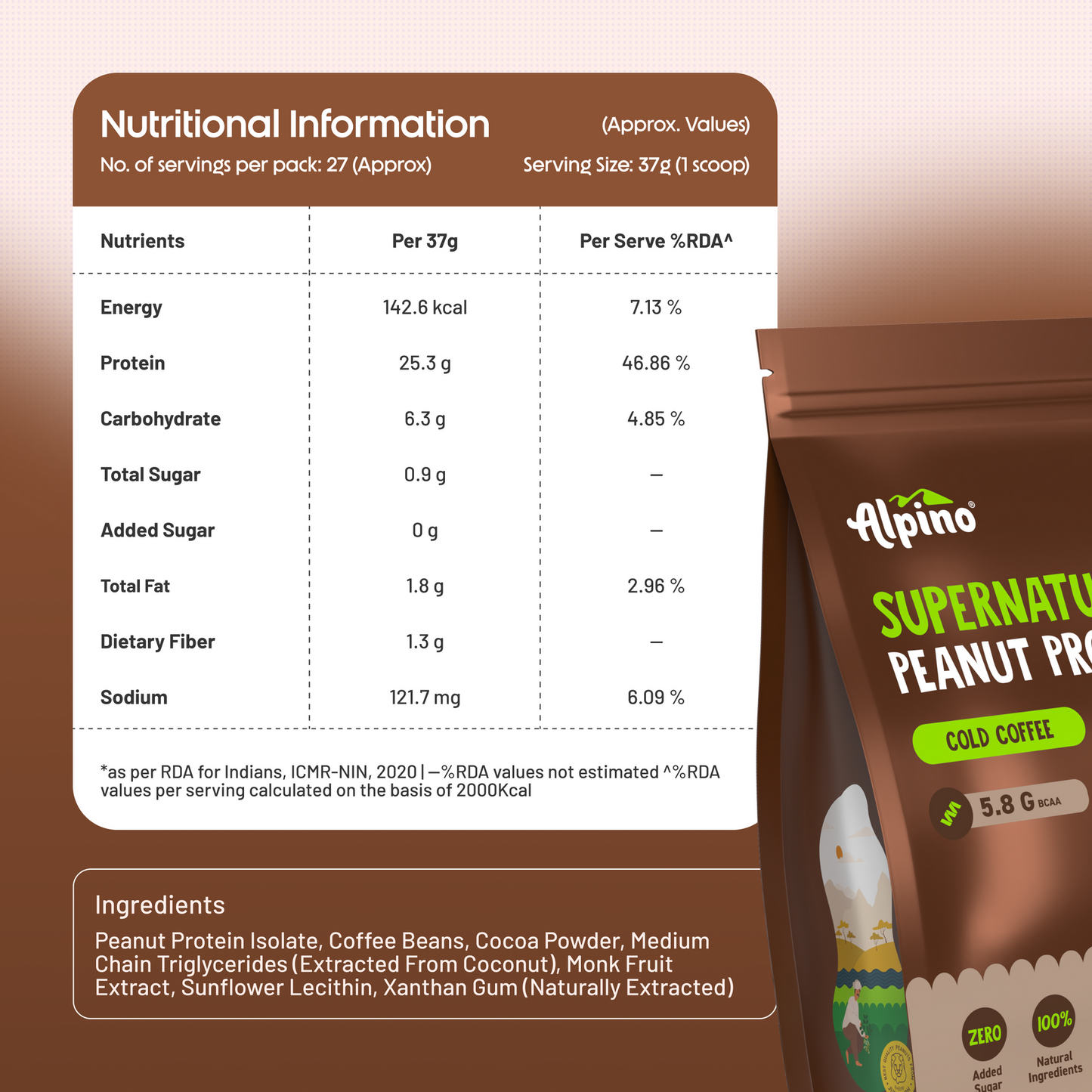 Alpino Supernatural Peanut Protein Powder - 1Kg