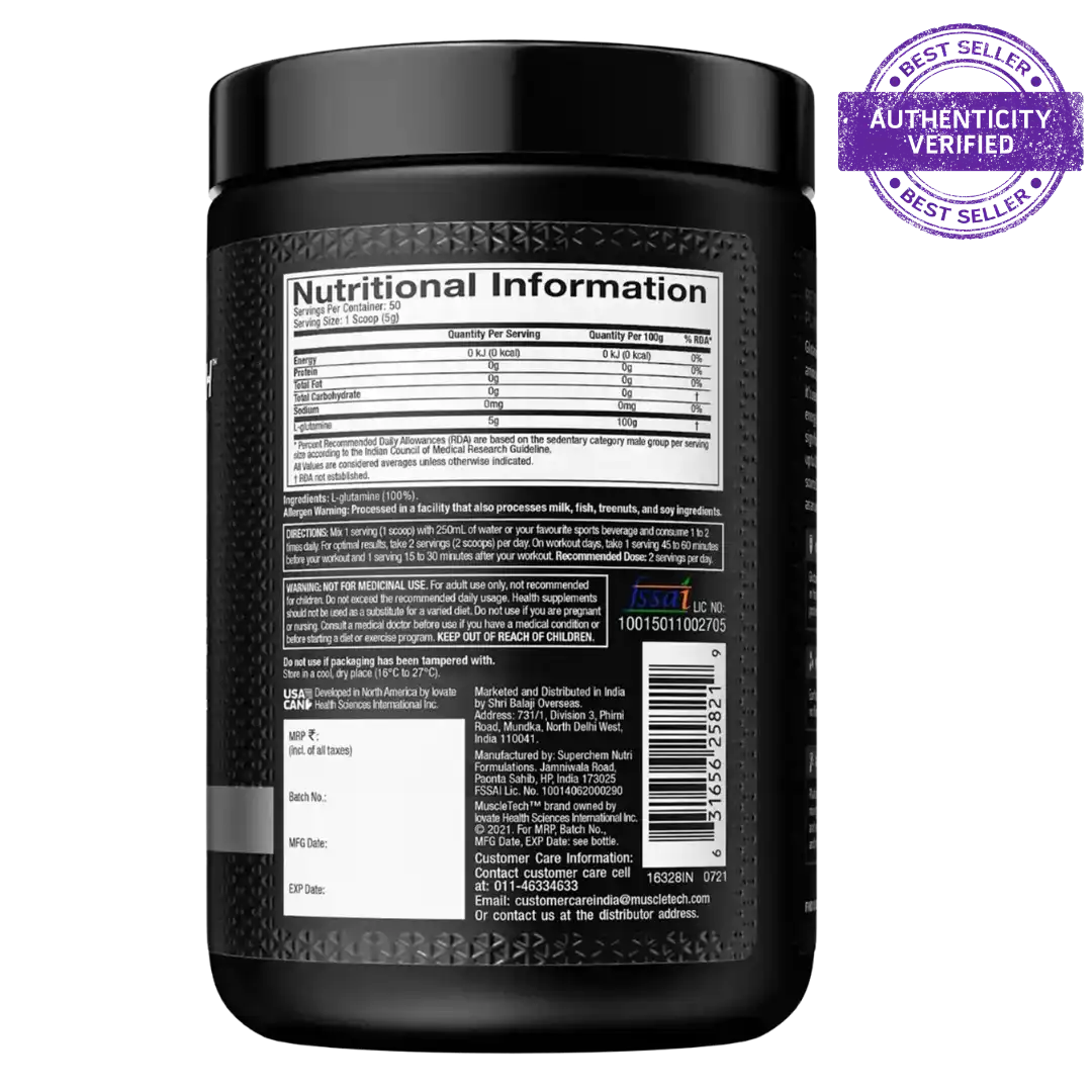 MuscleTech Platinum Glutamine 250g | 100% L-Glutamine