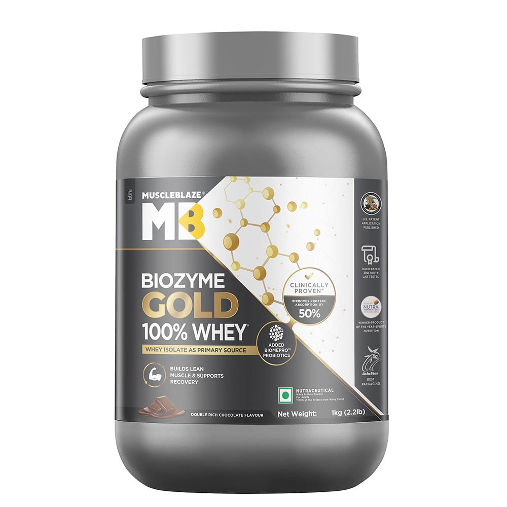 MuscleBlaze Biozyme Gold 100% Whey 1kg | Double Rich Chocolate